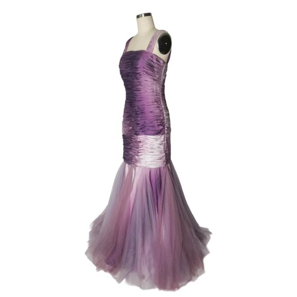 Vtg Violet Ombré Ruched Pleated Layered Tulle Mermaid Gown Dress - Picture 4 of 6
